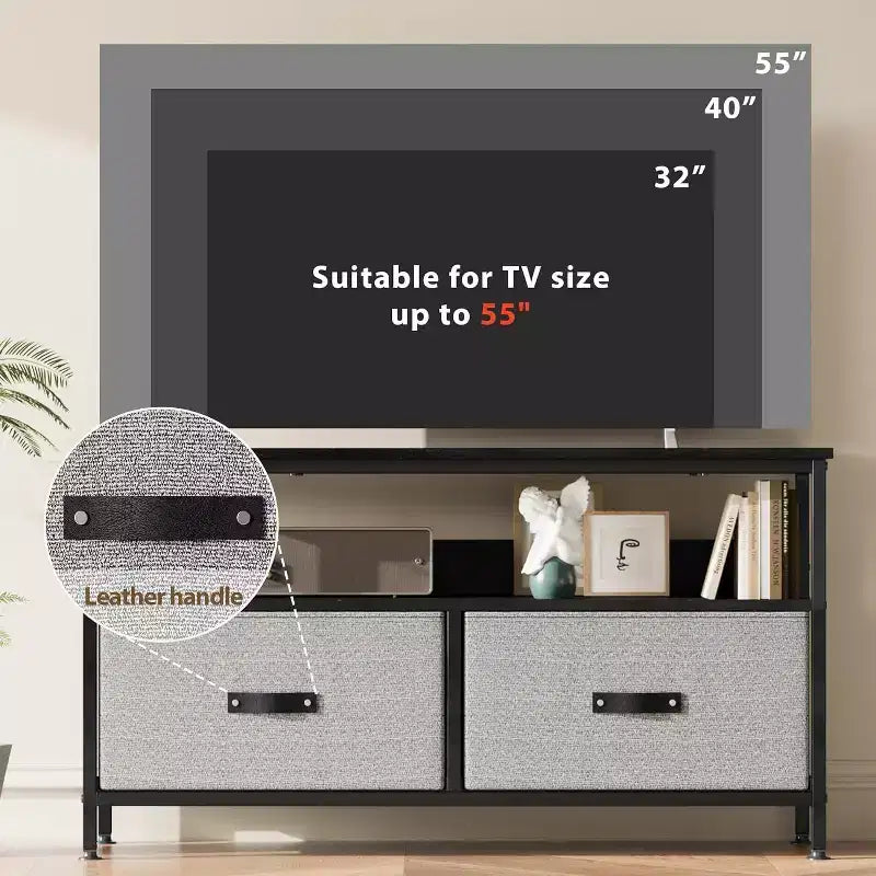 Mobile TV a 2 cassetti con ripiano aperto per TV da 32 a 50 pollici