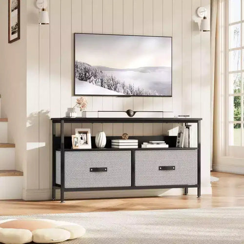 2-Drawer TV Stand with Open Shelf, Versatile Dresser Console for 32 to 50 Inch TVs, Ideal for Living Room Storage