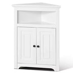 VEVOR 32 Corner Storage Cabinet, 3 Tiers Small Storage Cabinet with 2 Wooden Doors & Adjustable Shelves, Freestanding Corner Kitchen Cabinet
