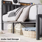 Struttura letto imbottita con testiera contenitore e porte USB