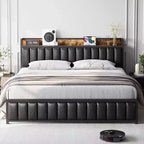Struttura letto imbottita con testiera contenitore e porte USB
