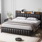 Struttura letto imbottita con testiera contenitore e porte USB
