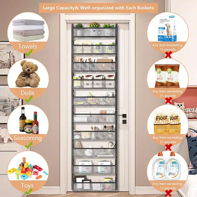 Organizzatore da porta a 10 livelli con cestini in rete