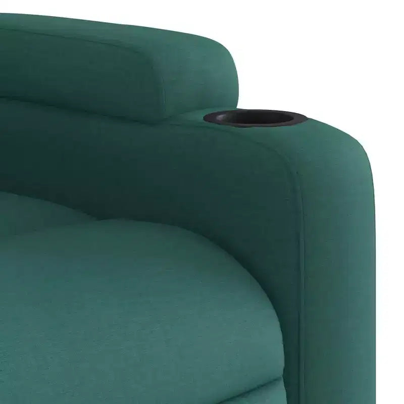 Poltrona massaggiante reclinabile in tessuto verde scuro con vibrazione USB e portabicchieri