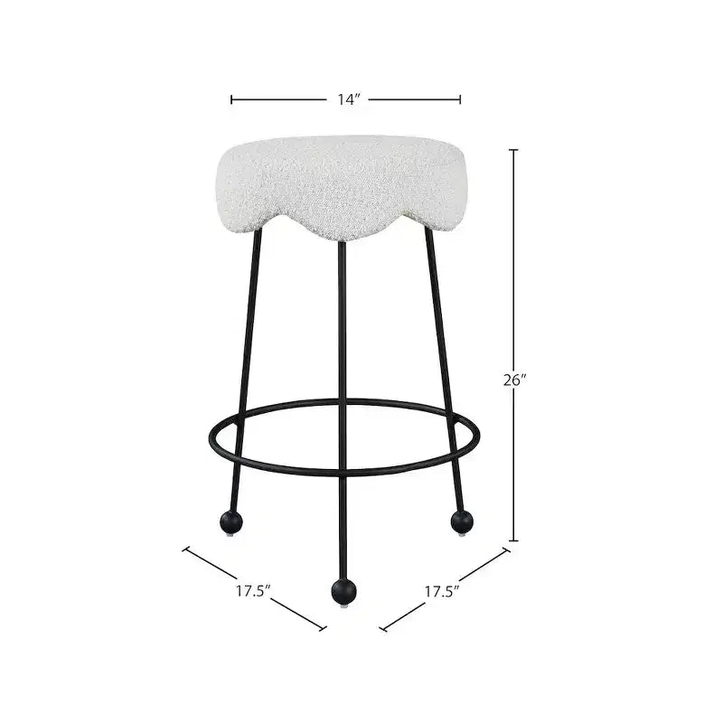 Sgabello da bancone Fleur in tessuto bouclé crema
