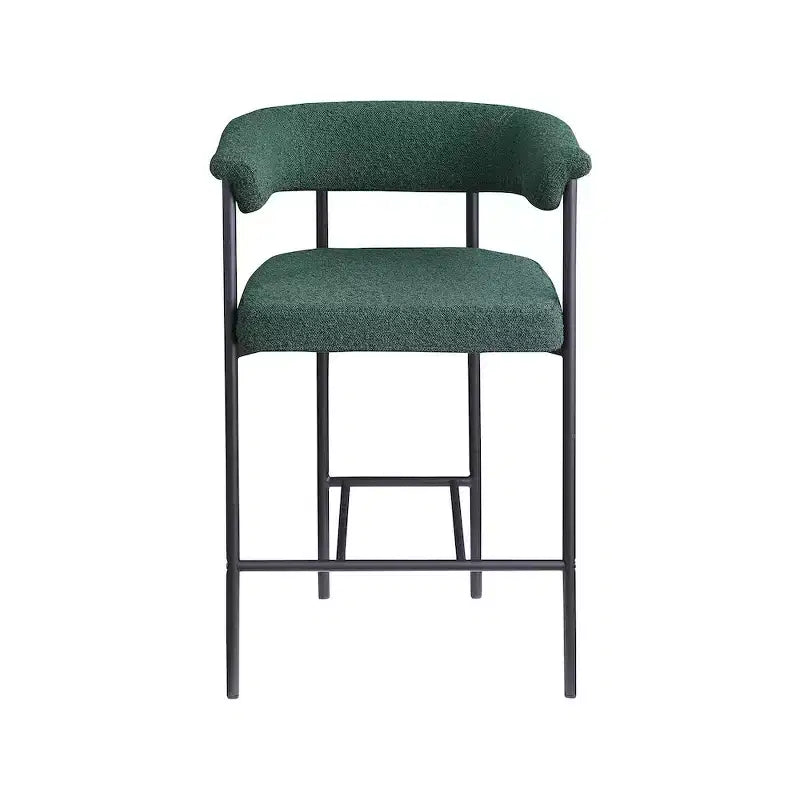 Sgabello da bancone in tessuto bouclé verde, set da 2