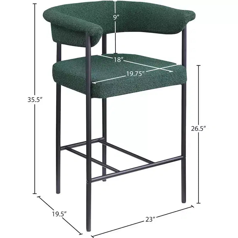 Sgabello da bancone in tessuto bouclé verde, set da 2