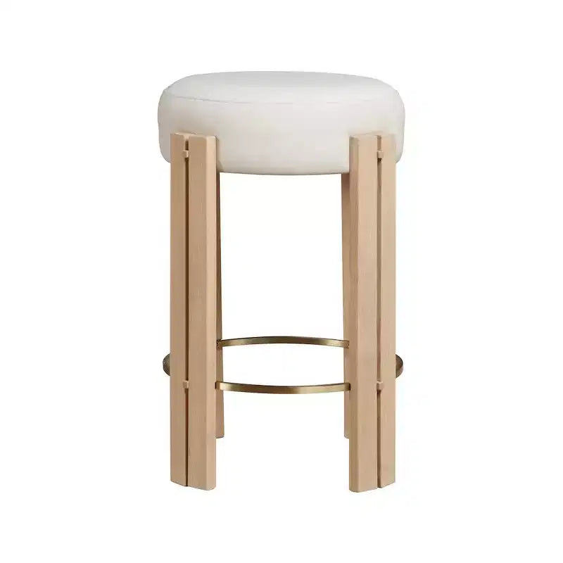 Sgabello da bancone in pelle vegana color crema