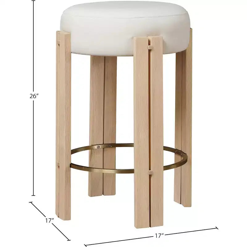Sgabello da bancone in pelle vegana color crema