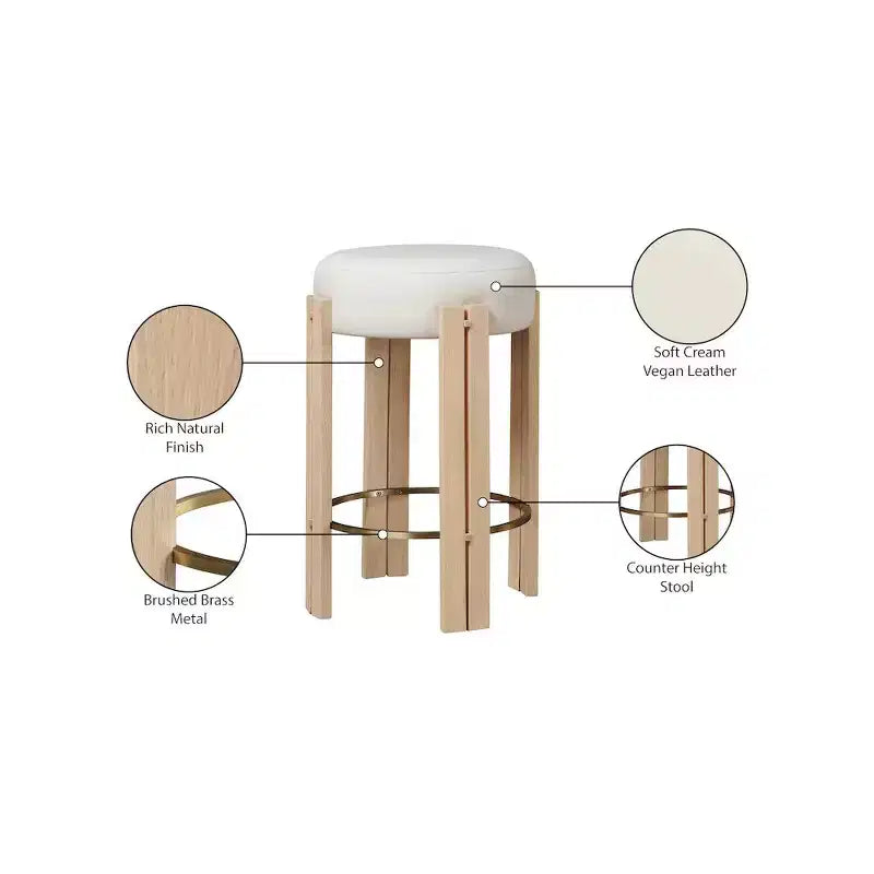 Sgabello da bancone in pelle vegana color crema