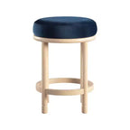 Sgabello da bancone in velluto blu navy con gambe in legno