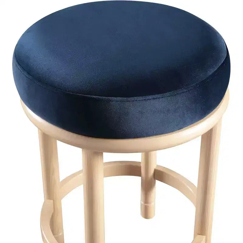 Sgabello da bancone in velluto blu navy con gambe in legno