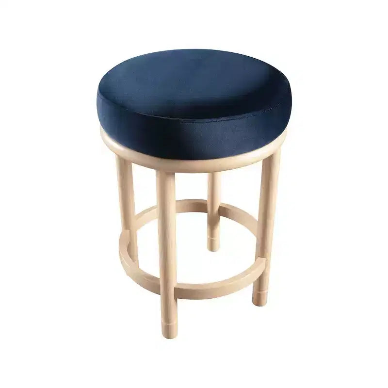 Sgabello da bancone in velluto blu navy con gambe in legno