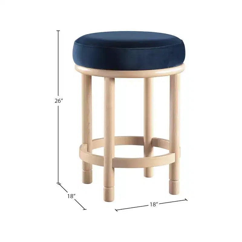 Sgabello da bancone in velluto blu navy con gambe in legno