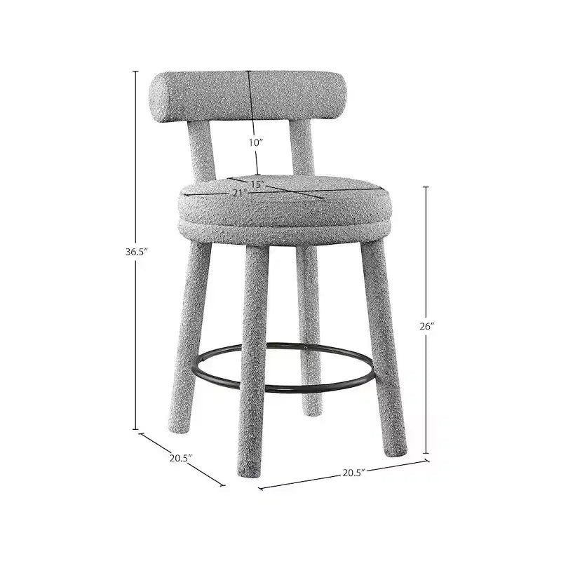 Sgabello da bancone in tessuto bouclé grigio, set da 2