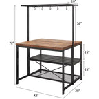 Isola da cucina da 47" con ripiani, prese di corrente e piano in legno