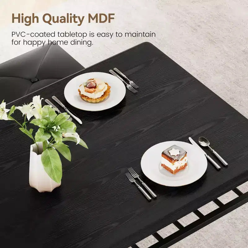 Set da pranzo quadrato per 4 – Tavolo in MDF, struttura in ferro, panca e 2 sgabelli con contenitore