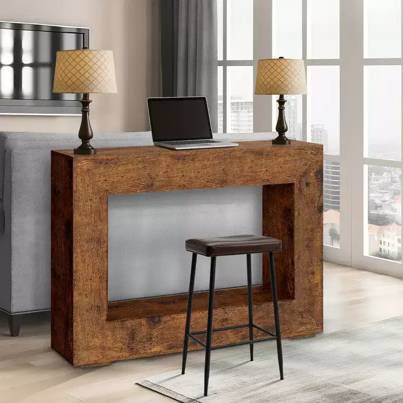 Consolle da Fattoria da 47 Pollici con Ripiano Contenitore - Tavolino in Legno da Divano, Tavolino d'Accento Vintage per Ingresso Soggiorno