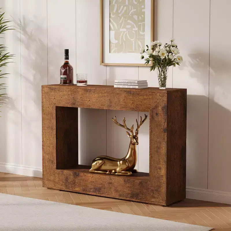 Consolle da Fattoria da 47 Pollici con Ripiano Contenitore - Tavolino in Legno da Divano, Tavolino d'Accento Vintage per Ingresso Soggiorno