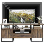 Mobile porta TV da 70" con cassetto e armadietti laterali, struttura in metallo, adatto per TV fino a 75"
