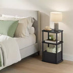 3-Tier End Table with Fabric Basket, Steel Frame Nightstand, Toolless Assembly Storage Side Table for Bedroom, Living Room, Modern Design