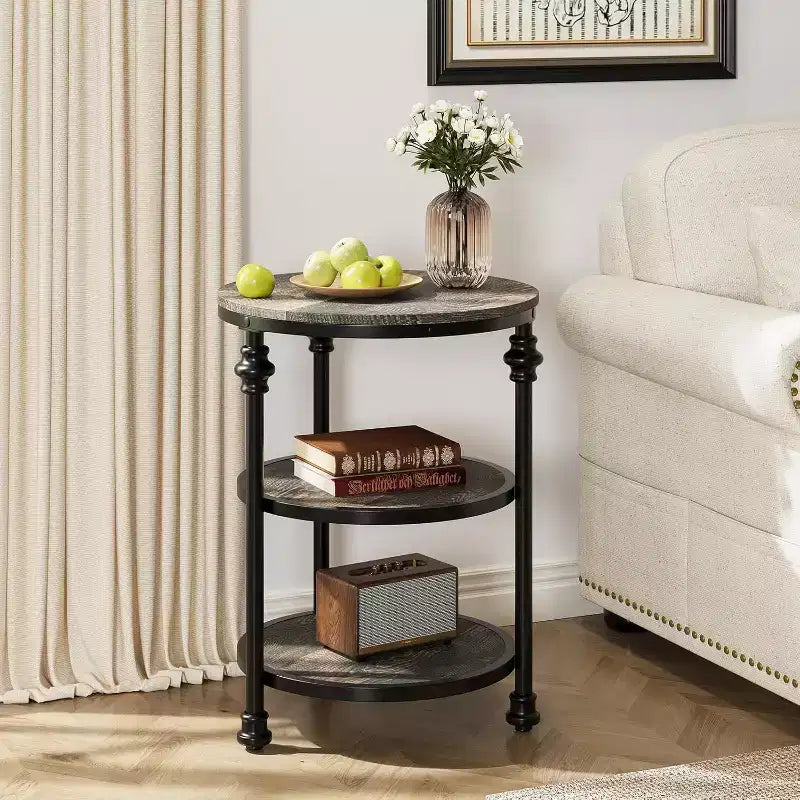 Three story circular coffee table,steel frame coffee table, Roman column edge table,for living room and bedroom