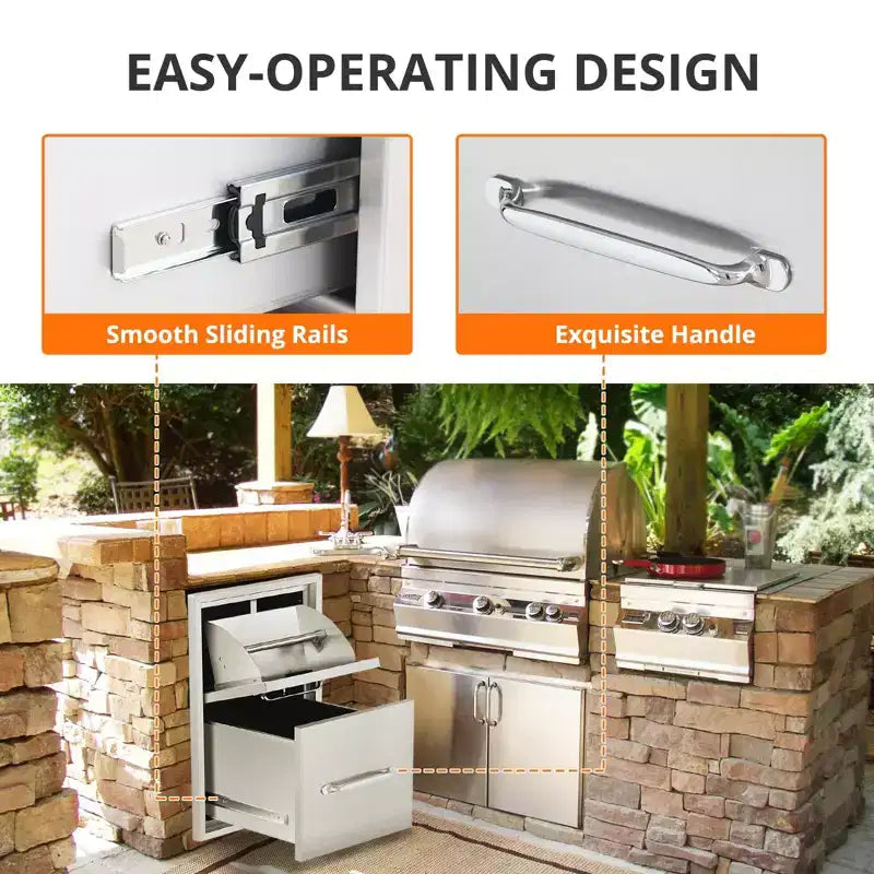 Cassetti per Cucina da Esterno in Acciaio Inossidabile con Porta Carta da Cucina, Cassetti a Triplo Accesso, Montaggio a Filo per Isola Barbecue