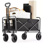 Collapsible Folding Wagon Cart with All-Terrain Wheels Heavy Duty Utility Cart for Camping and Shopping 330lbs Capacity(Large-Black)