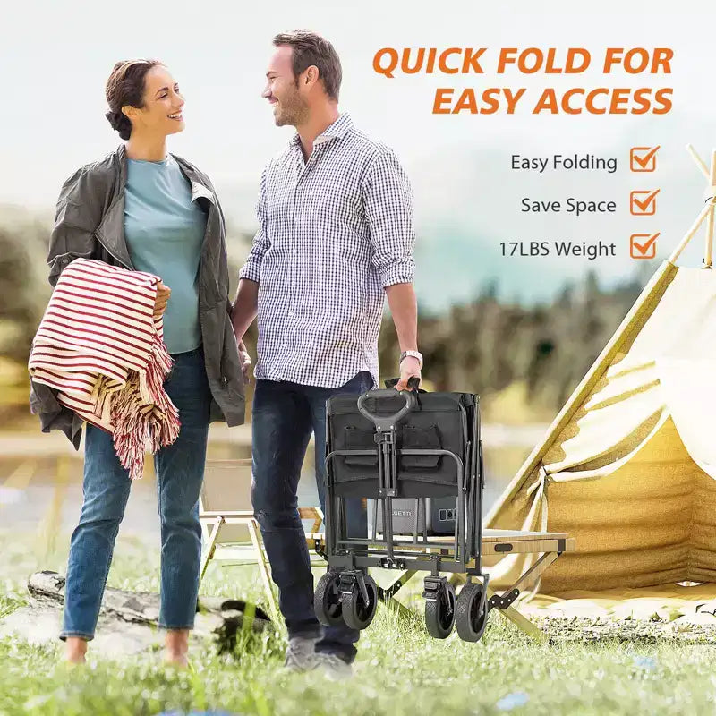 Carrello Pieghevole Retrattile con Ruote Fuoristrada, Carrello Utilitario Robusto per Campeggio e Shopping