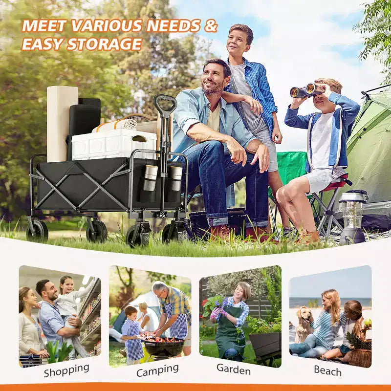 Carrello Pieghevole Retrattile con Ruote Fuoristrada, Carrello Utilitario Robusto per Campeggio e Shopping