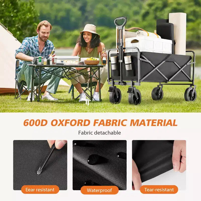 Carrello Pieghevole Retrattile con Ruote Fuoristrada, Carrello Utilitario Robusto per Campeggio e Shopping