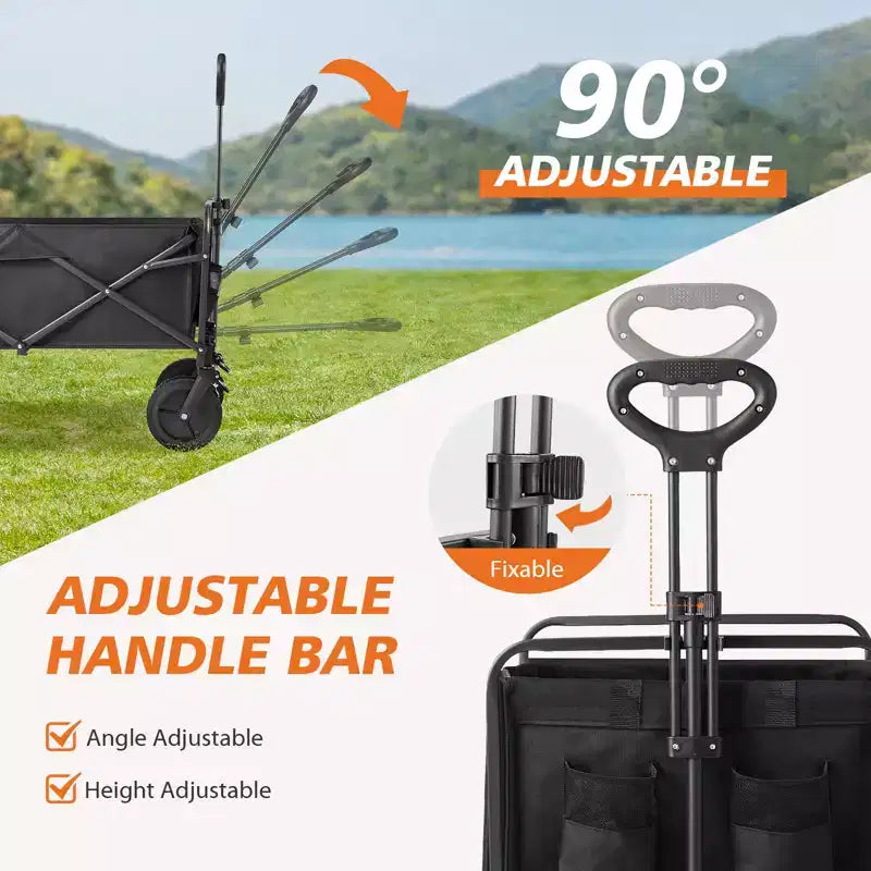 Carrello Pieghevole Retrattile con Ruote Fuoristrada, Carrello Utilitario Robusto per Campeggio e Shopping