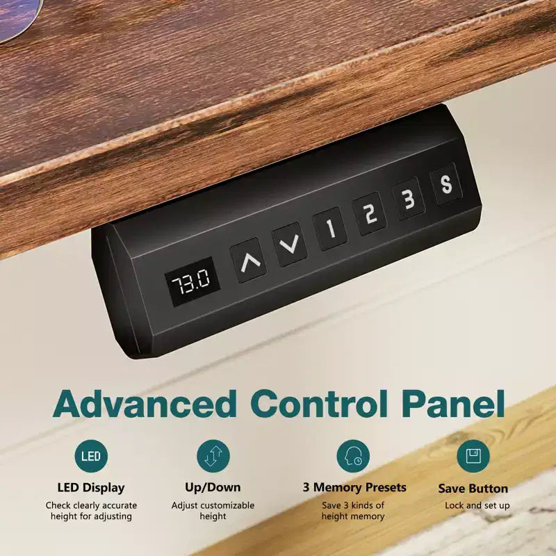Scrivania Elettrica Regolabile in Altezza con Telaio in Acciaio a Forma di T – 120 cm x 60 cm, Marrone