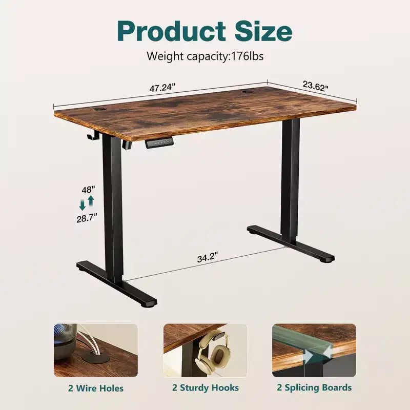 Scrivania Elettrica Regolabile in Altezza con Telaio in Acciaio a Forma di T – 120 cm x 60 cm, Marrone