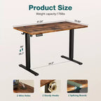 Scrivania Elettrica Regolabile in Altezza con Telaio in Acciaio a Forma di T – 120 cm x 60 cm, Marrone