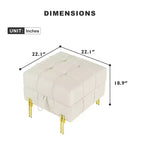 Pouf Contenitore Quadrato da 56 cm con Rivestimento in Similpelle Trapuntata e Gambe in Metallo, Beige