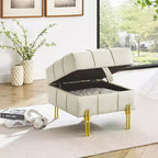 Pouf Contenitore Quadrato da 56 cm con Rivestimento in Similpelle Trapuntata e Gambe in Metallo, Beige