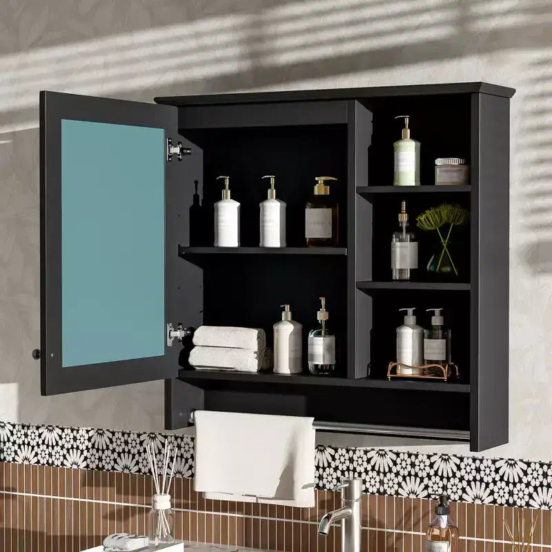 Pensile a Specchio da Parete con Ripiano Regolabile, 76 cm, Disponibile in Bianco e Nero