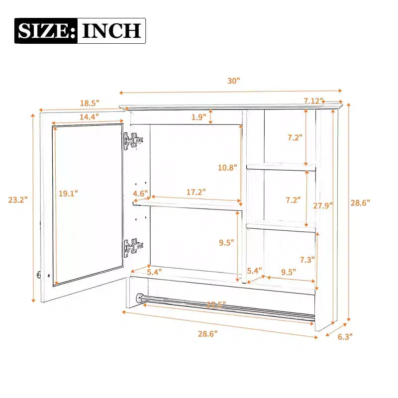 Pensile a Specchio da Parete con Ripiano Regolabile, 76 cm, Disponibile in Bianco e Nero