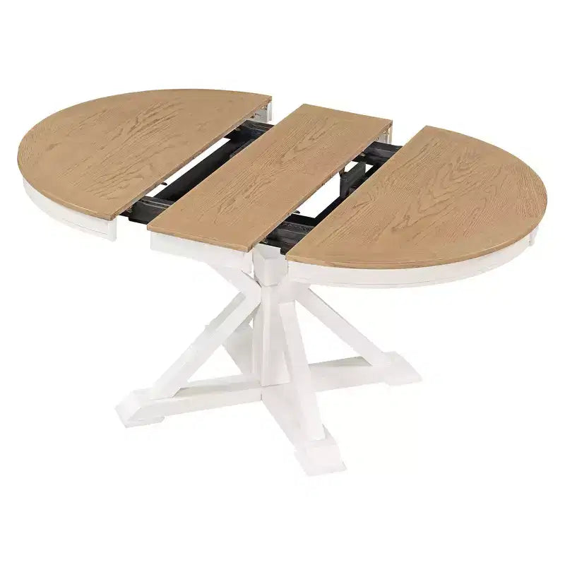 Tavolo da pranzo rotondo allungabile con prolunga da 30 cm, da 4 a 6 posti