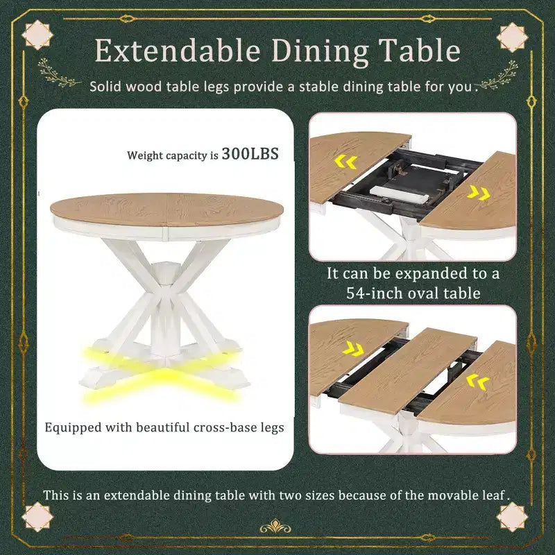 Tavolo da pranzo rotondo allungabile con prolunga da 30 cm, da 4 a 6 posti