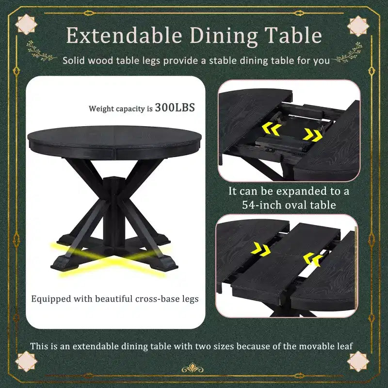 Tavolo da pranzo rotondo allungabile con prolunga da 30 cm, da 4 a 6 posti