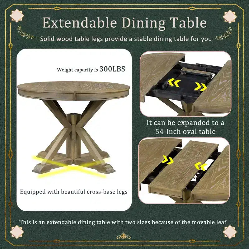 Tavolo da pranzo rotondo allungabile con prolunga da 30 cm, da 4 a 6 posti