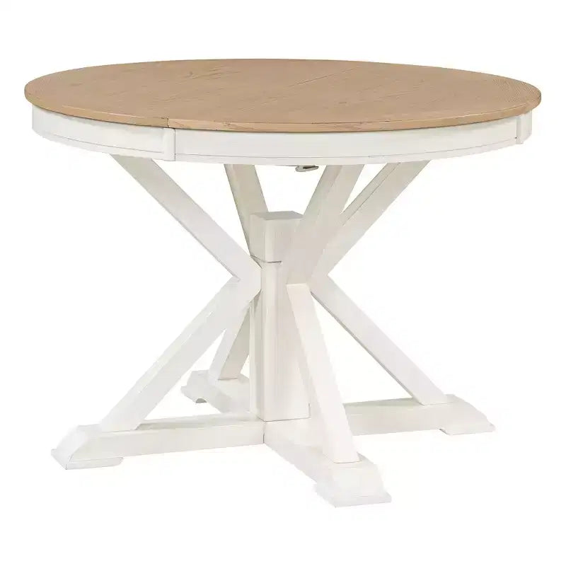 Tavolo da pranzo rotondo allungabile con prolunga da 30 cm, da 4 a 6 posti