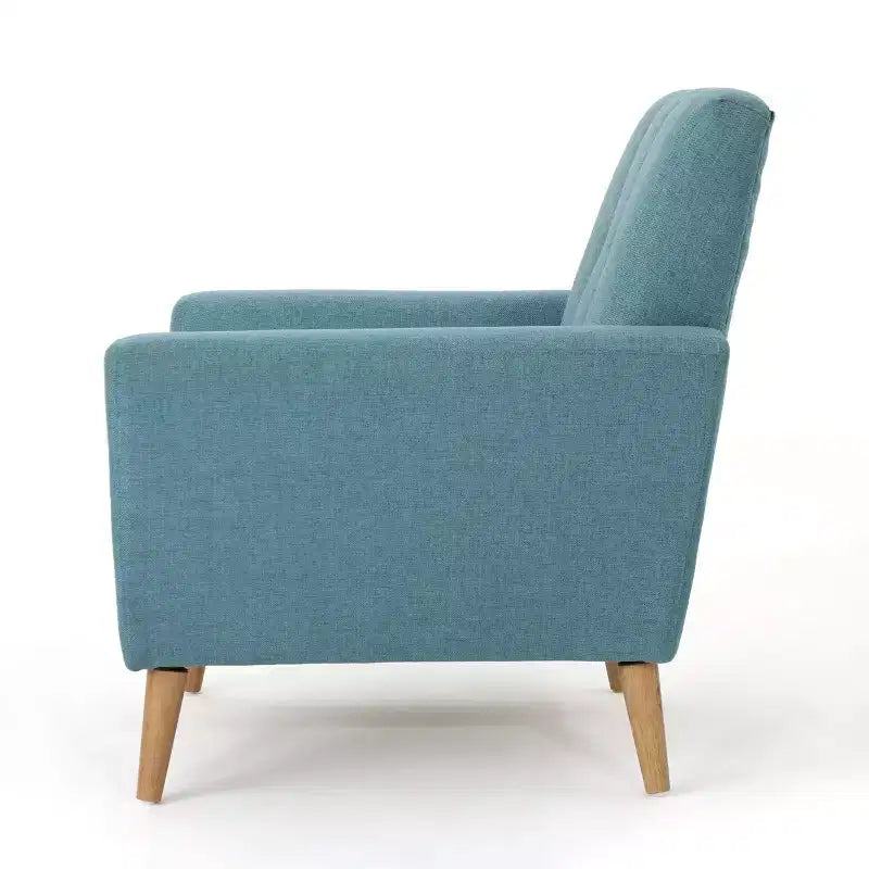 Poltrona Club con Bottoni Rivestiti in Tessuto e Cuciture a Canale Stile Mid-Century