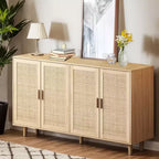Credenza in Rattan Rustico con 4 Ante e Ripiani Regolabili