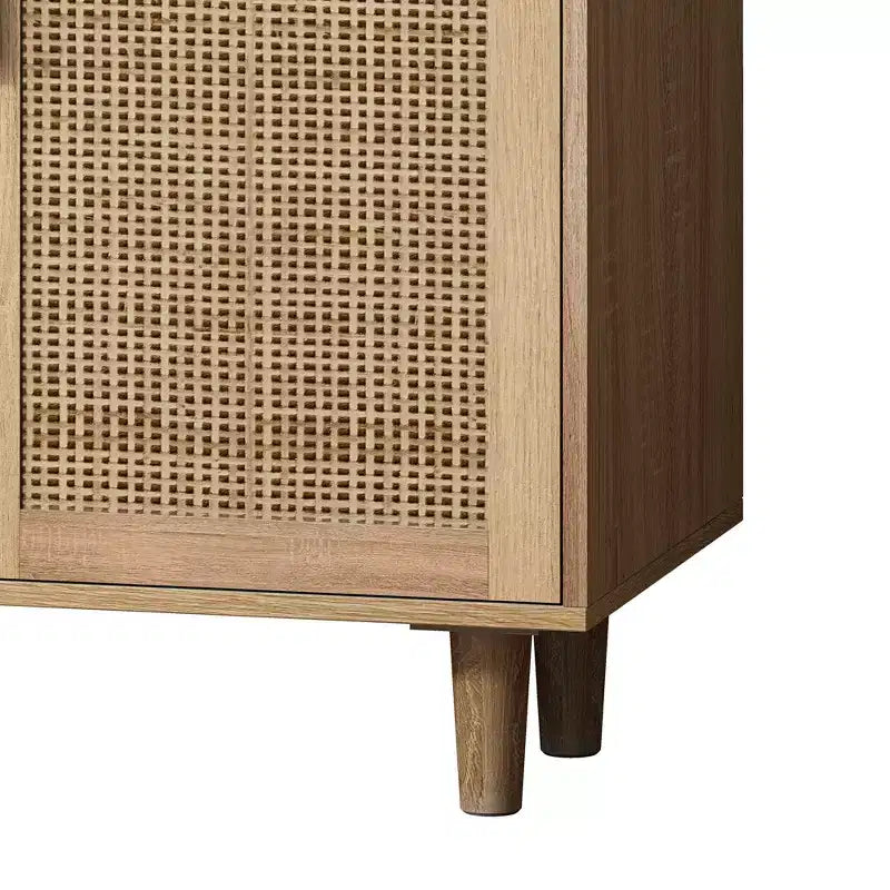 Credenza in Rattan Rustico con 4 Ante e Ripiani Regolabili