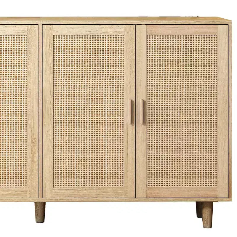Credenza in Rattan Rustico con 4 Ante e Ripiani Regolabili