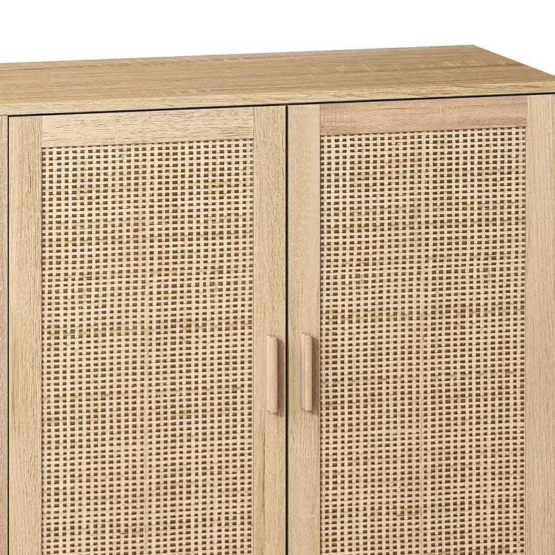 Credenza in Rattan Rustico con 4 Ante e Ripiani Regolabili