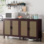 Credenza in Rattan Rustico con 4 Ante e Ripiani Regolabili